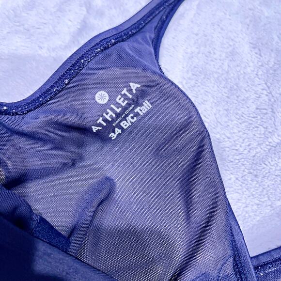 Athleta Swim Tara Halter Tankini Top Blue Underwire Bra Womens 34B 34C Tall - Picture 5 of 9